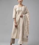 Beige embroidered cotton ethnic-kurtis