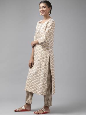 Beige embroidered cotton ethnic-kurtis 2