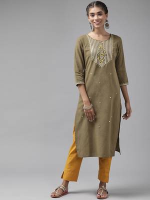 Grey embroidered cotton kurtas-and-kurtis 1