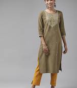 Grey embroidered cotton kurtas-and-kurtis
