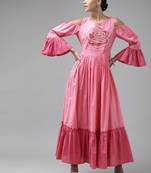 Pink printed viscose rayon maxi-dresses