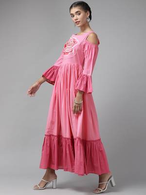 Pink printed viscose rayon maxi-dresses 2