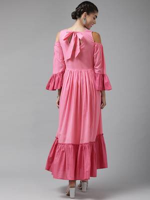Pink printed viscose rayon maxi-dresses 3