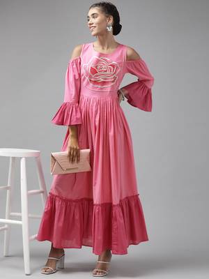 Pink printed viscose rayon maxi-dresses 5