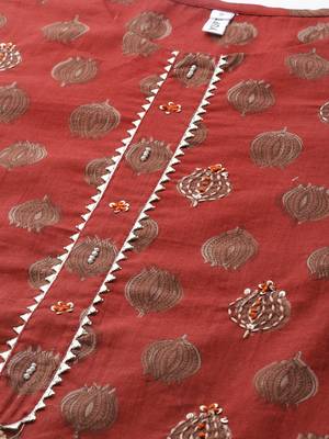 Red embroidered cotton kurtas-and-kurtis 4