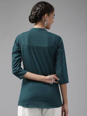 Teal embroidered cotton cotton-tops 3