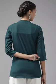 Teal embroidered cotton cotton-tops