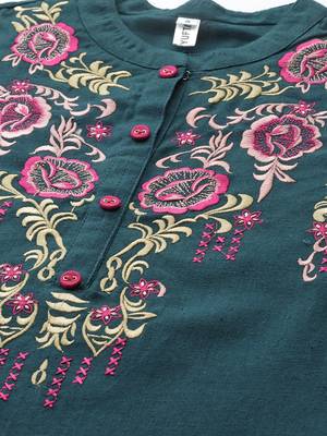 Teal embroidered cotton cotton-tops 4