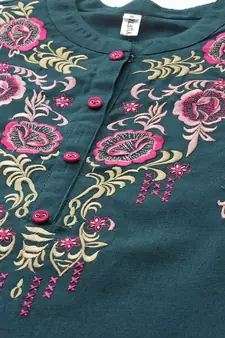 Teal embroidered cotton cotton-tops