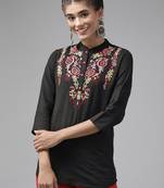 Black embroidered cotton cotton-tops