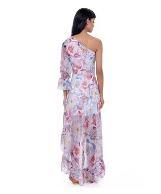 One-Shoulder High-Low Dress with Crystal Brooch 2