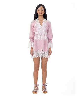 Lace Cutwork Dress with Blouson Sleeves 1