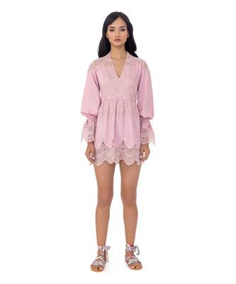 Lace Cutwork Dress with Blouson Sleeves 1