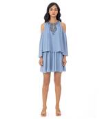 Layered Cold-Shoulder Dress with Crystal Stone Embellishment