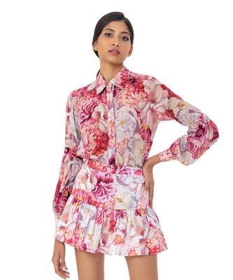 Floral Printed Shirt with  Blouson Sleeves 4