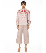 Blouson Sleeves Shirt With Cutwork Floral Embroidery