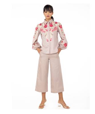 Blouson Sleeves Shirt With Cutwork Floral Embroidery 3