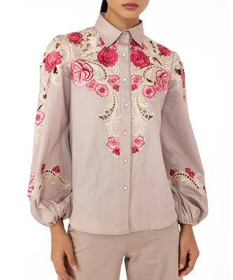 Blouson Sleeves Shirt With Cutwork Floral Embroidery 4