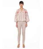 Blouson Sleeves Top with Cutwork Floral Embroidery