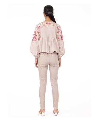 Blouson Sleeves Top with Cutwork Floral Embroidery 2