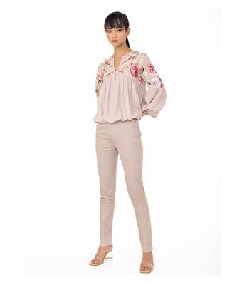 Blouson Sleeves Top with Cutwork Floral Embroidery 4
