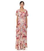 Floral Printed Dress with Flutter Sleeves 