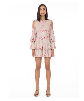 Cold Shoulder Dress With Floral Embroidery  1