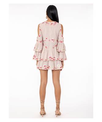 Cold Shoulder Dress With Floral Embroidery  2