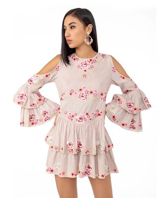 Cold Shoulder Dress With Floral Embroidery  3
