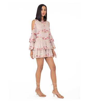 Cold Shoulder Dress With Floral Embroidery  4