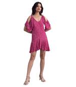 Beaded Cold Shoulder Dresss With Ruffled Hem