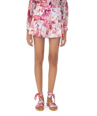Flared Floral Printed Skirt With Ruffled Hem 1