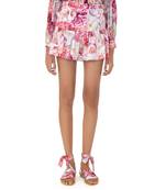 Flared Floral Printed Skirt With Ruffled Hem