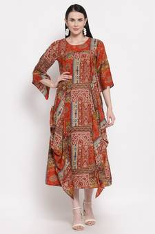 Maroon printed viscose rayon short-dresses