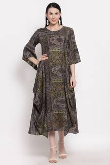 Black printed viscose rayon short-dresses