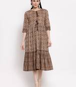 Brown printed cotton short-dresses