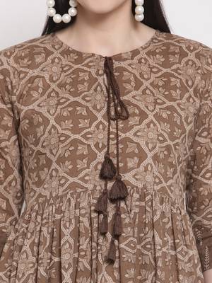 Brown printed cotton short-dresses 3