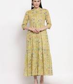 Green printed cotton maxi-dresses