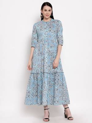 Blue printed cotton maxi-dresses 4
