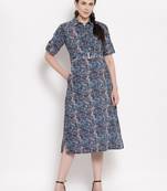 Blue printed cotton short-dresses