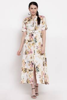 Pink printed viscose rayon maxi-dresses