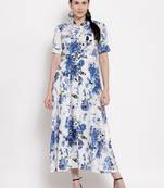 Blue printed viscose rayon maxi-dresses