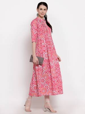 Pink printed cotton maxi-dresses 5