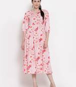 Pink printed viscose rayon short-dresses