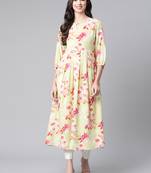 Green printed viscose rayon short-dresses