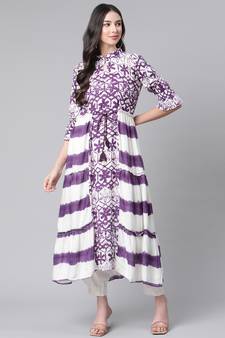 Purple printed viscose rayon short-dresses