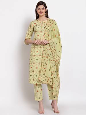 Light-green printed cotton cotton-kurtis 1