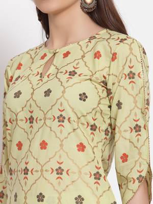 Light-green printed cotton cotton-kurtis 3