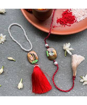 Handpainted Rakhi Lumba Set- Red and Brown 1