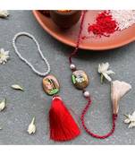 Handpainted Rakhi Lumba Set- Red and Brown